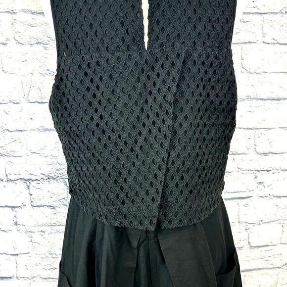Eliza J Womens Sz 16 Black Eyelet Popover Poplin Dress Sleeveless Knee Length R4 - Picture 7 of 12